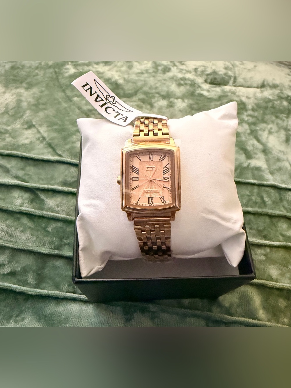 Invicta Gold Tone Rectangular Bracelet Watch with Champagne Dial